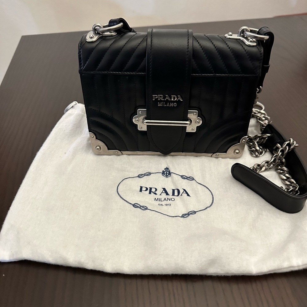 Prada - Black soft Calfskin Impunture Cahier crossbody bad - Picture 3 of 9